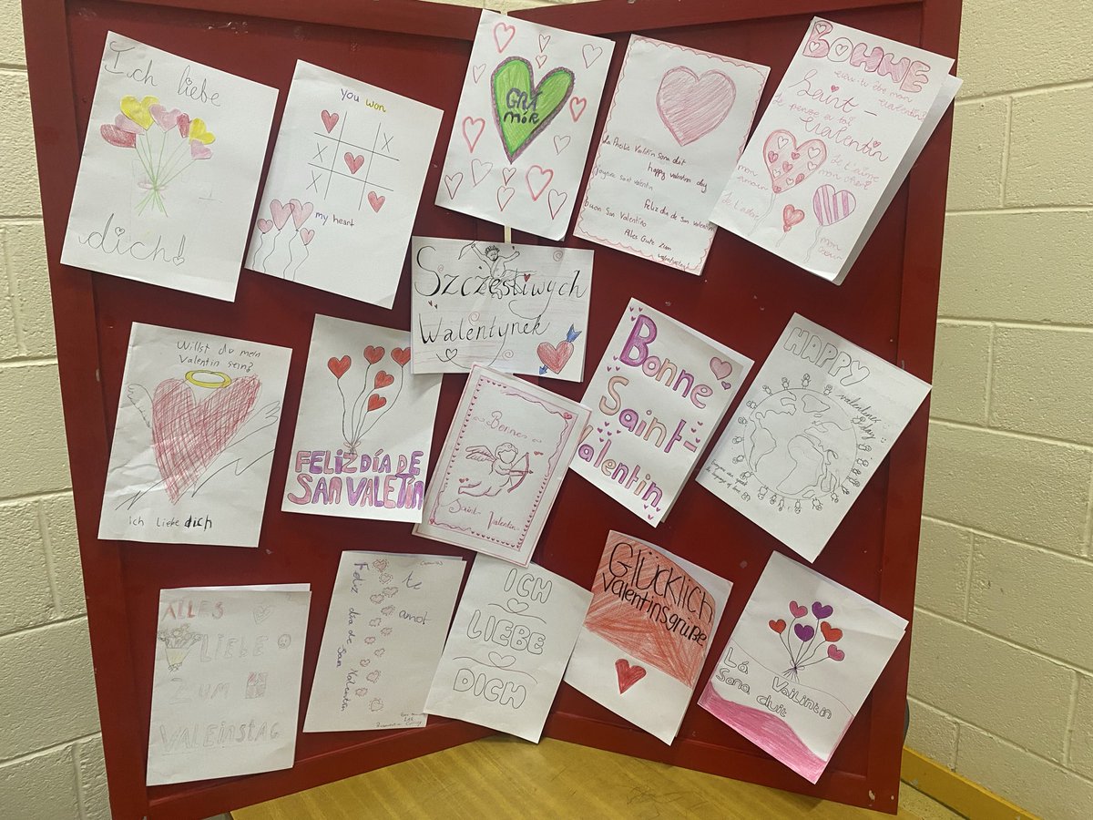 A selection of St Valentine cards made by <a href="/Pres_Carlow/">Presentation College</a> First and Second Years in various languages in advance of the weekend. <a href="/CeistTrust/">CEIST</a>