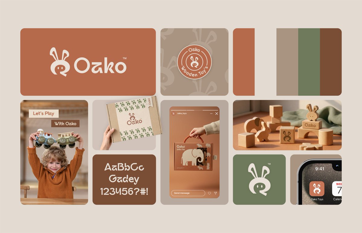 mfaharkhan's tweet photo. Visual Identity for Oako™

A wooden toy brand inspired by natural play, learning &amp; creativity.
Warm. Minimal. Built to grow with modern families.

Mehwish Fahar Khan
Founder &amp; Creative Director - @DzineXpert 

Building a brand? Let’s talk. 📩
#Branding #LogoDesign #BrandIdentity https://t.co/UB2GzB9ZBd