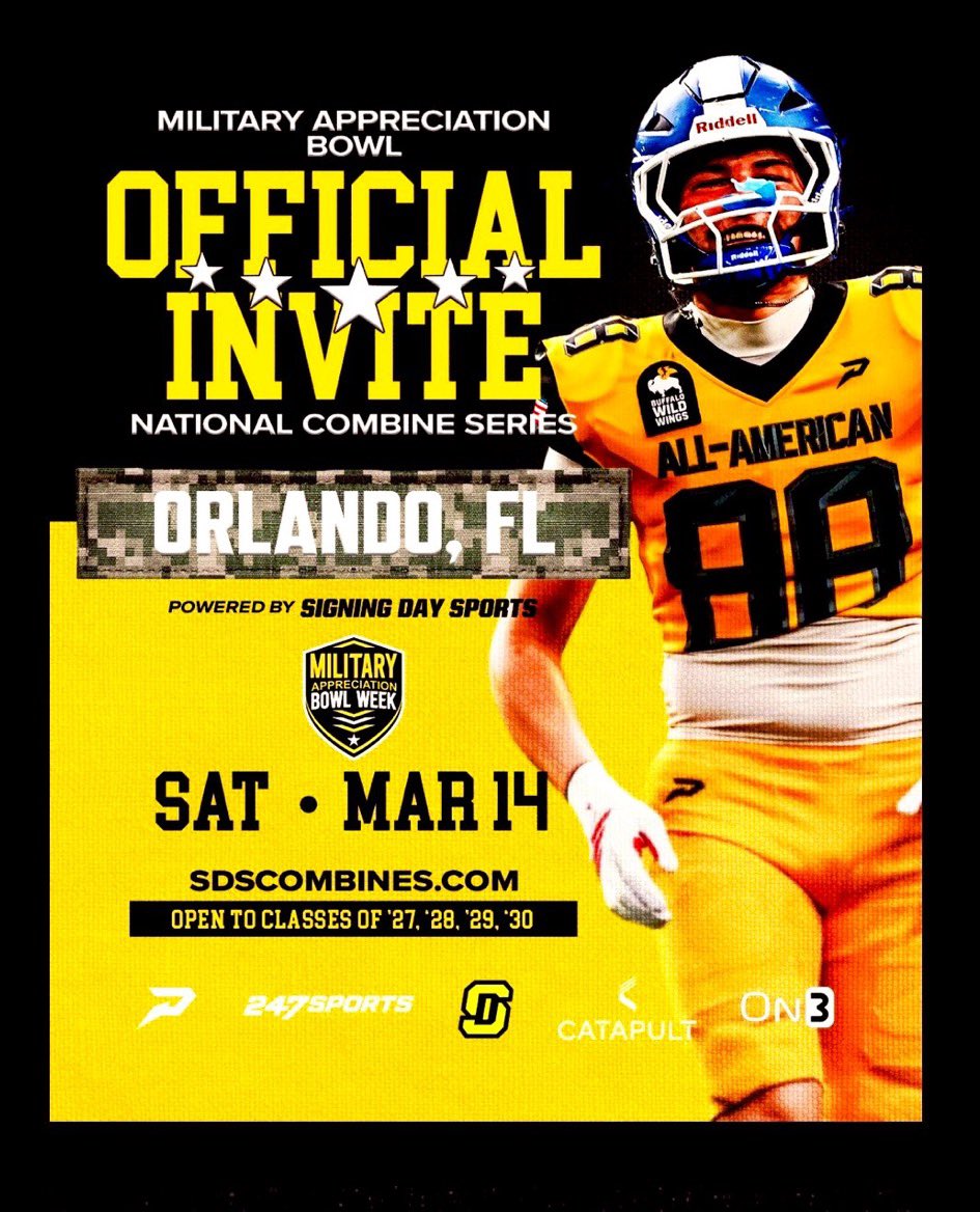 Na1mJeffers0n's tweet photo. Grateful to be to invited to the Military Appreciation Bowl  combine.
@USArmyBowl 
@CoachCHarvey 
@247Sports 
@CCCMarauders https://t.co/G8XCWUxdvC