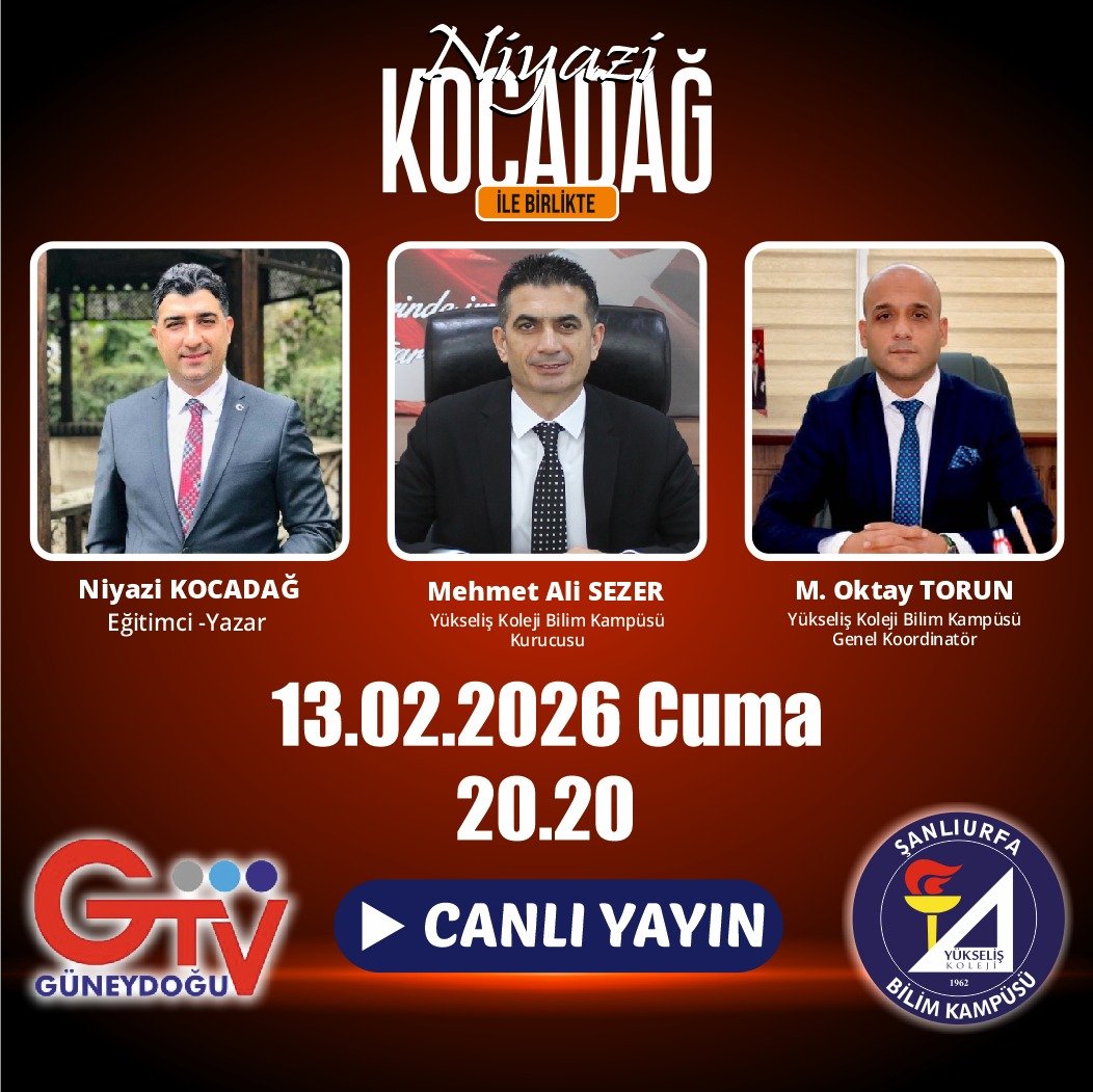 Kurucularımızdan Sn. Mehmet Ali SEZER, Genel Koordinatörümüz Sn. Mehmet Oktay TORUN eğitim-öğretim sürecini tüm detaylarıyla 13 Şubat Cuma günü saat 20:20'de Güneydoğu TV ekranlarında "Niyazi KOCADAĞ ile Birlikte" programında değerlendirecek.

#yükselişkolejibilimkampüsü