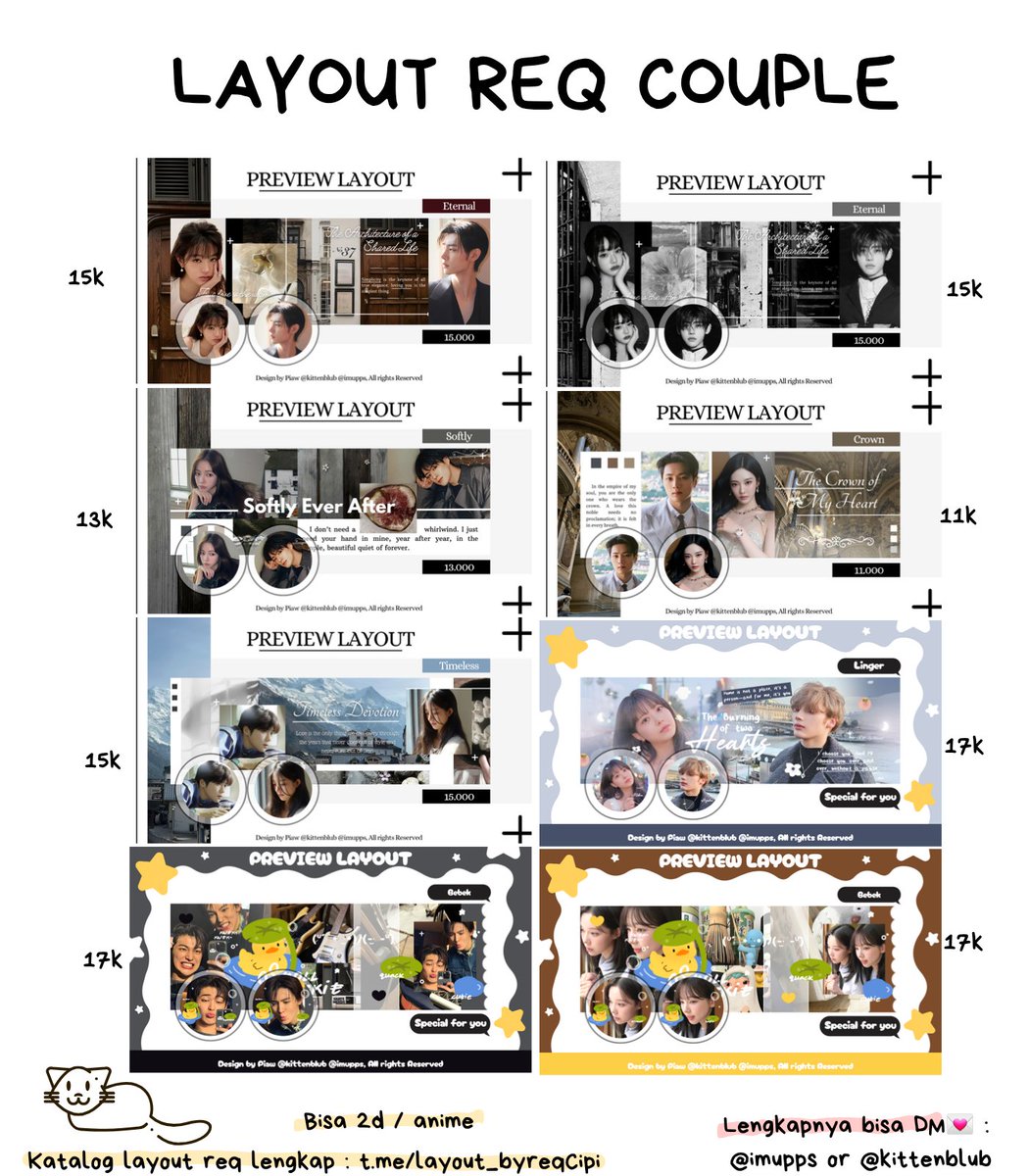 📌 Hallo... man temann aku OPEN layout couple req sat set bisa kelar sebelum valentine __<✨️ untuk katalog dari lucu sampai classy ada nih, ada katalog special valentine juga ❤💬 

Siapaa mauu? bisa dm / tele aku skrng 💌 #zonauang