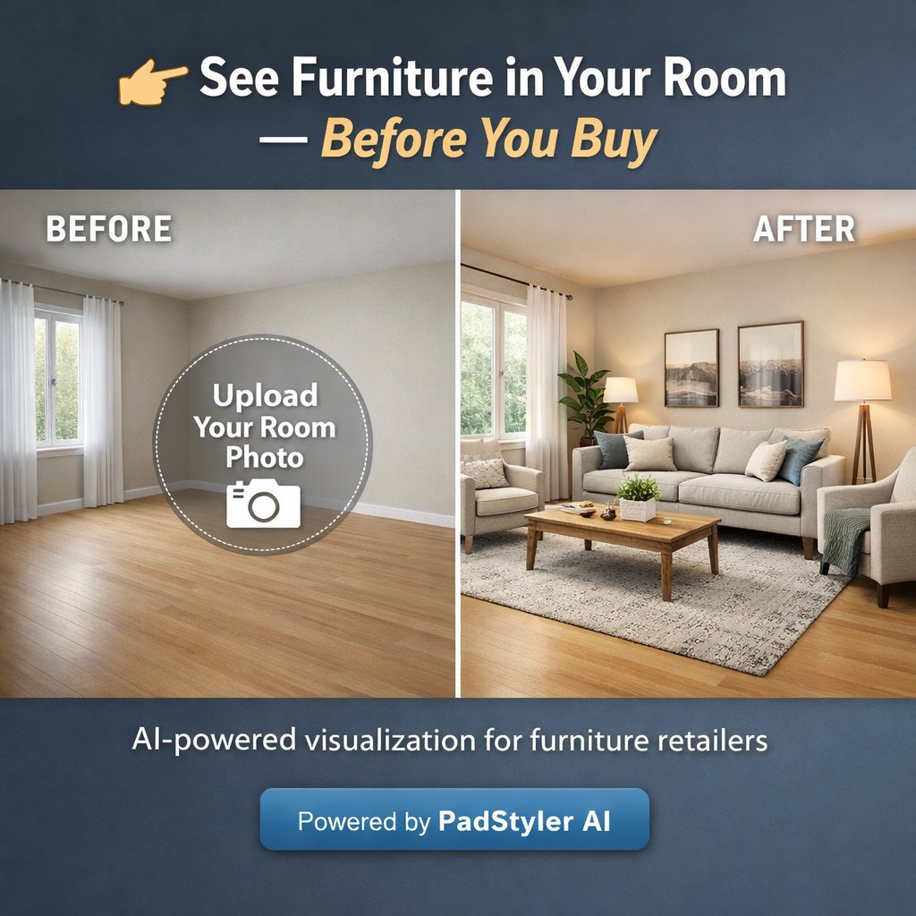 PadStylerAI's tweet photo. Furniture buying shouldn’t rely on imagination.

With PadStyler AI Visualizer, customers can see your furniture inside their own room—instantly.

🛋️ More confidence
📈 Higher sales
❌ Fewer returns
Built for modern furniture retailers.
👉 https://t.co/p47WO55HXv https://t.co/XsdHpIoee2