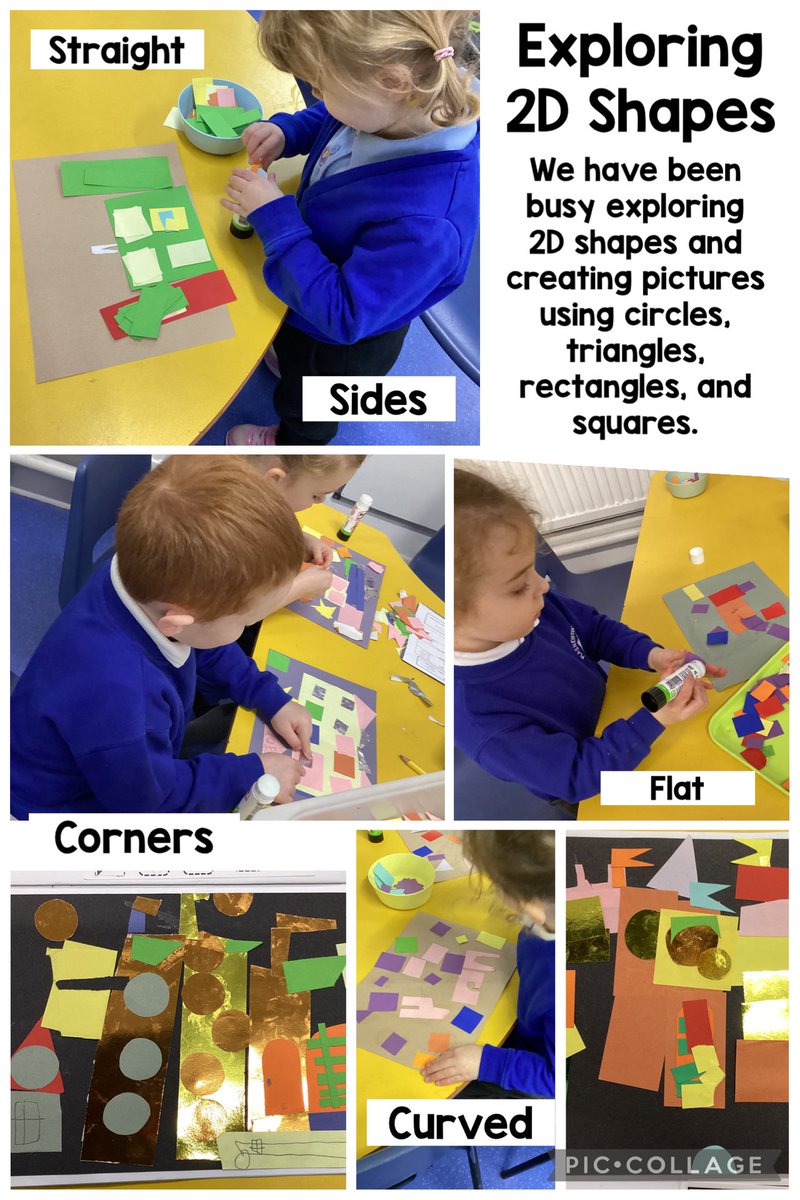 PlasPORFFOR's tweet photo. Dosbarth Coch have been very creative with 2D shapes. From triangles to circles, squares to rectangles - they have turned shapes into amazing pictures - learning through play! #HandsOnLearning #ExploringShapes #MathsIsFun @PlasnewyddPS https://t.co/CkbXaU9OYc