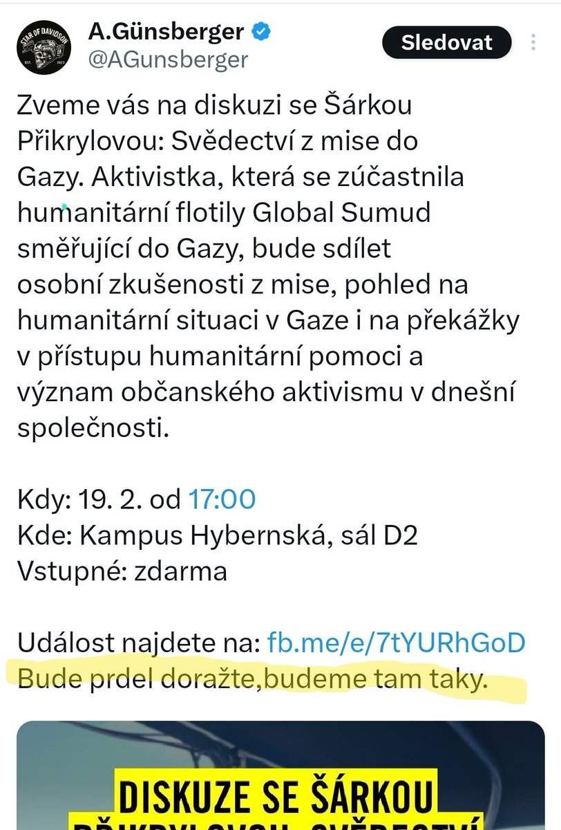 Trochu si zavěštim:

Honza jde vysírat na další akci. Místo věcný debaty bude agresivně hulákat nesouvislý útržky a až ho lidé právem pošlou doprdele, označi to za antisemitismus.

<a href="/AGunsberger/">A.Günsberger</a> nedostává bídu protože je Žid, ale protože je sráč.