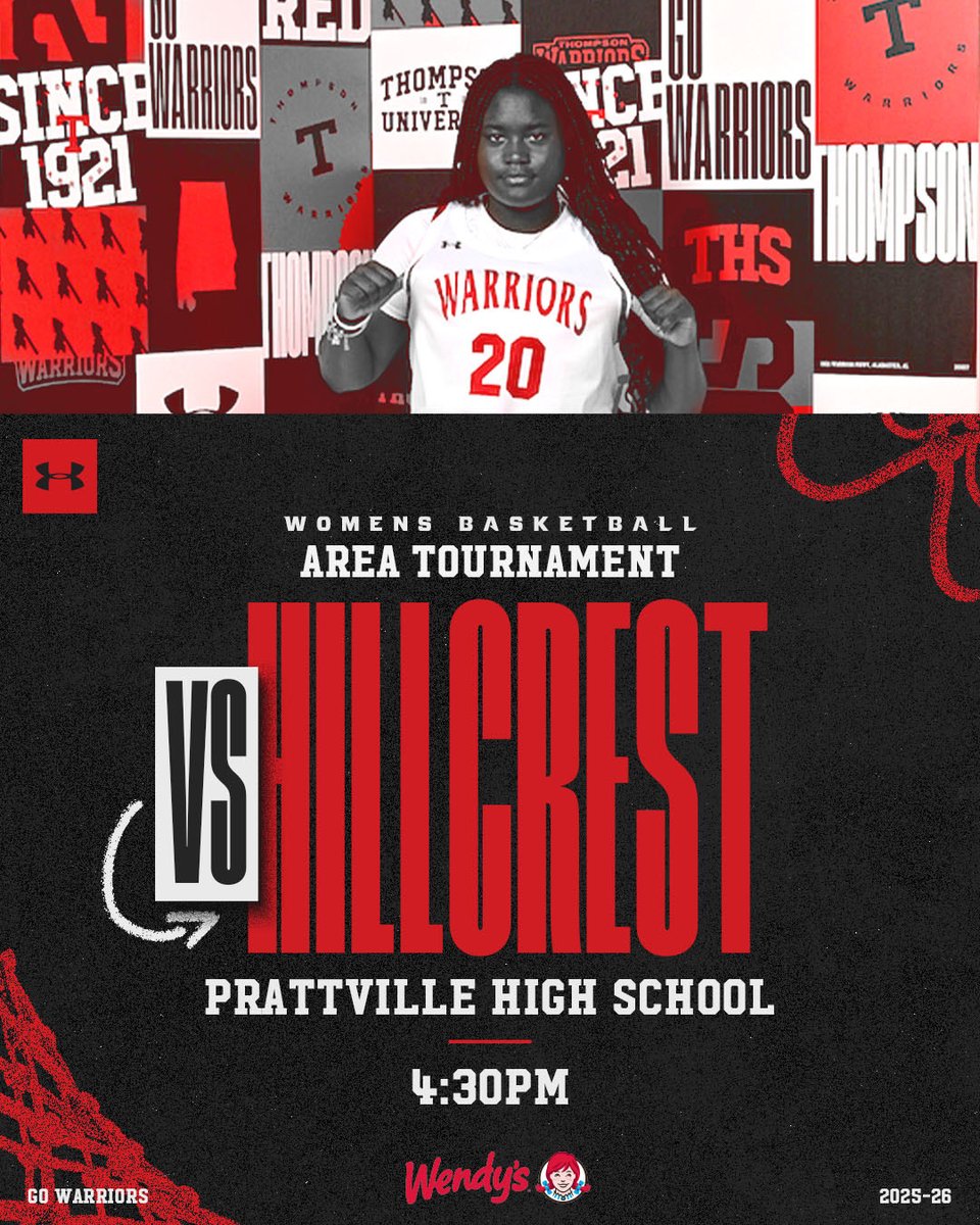 ThompsonWbb's tweet image. GAMEDAY! Area Tournament starts tonight! 
📆: Wednesday , February 11th
🏀: Hillcrest  
📍: Prattville High School 
⏰: 4:30