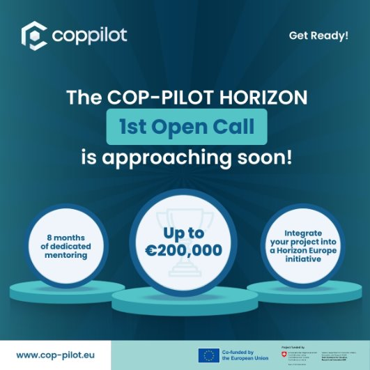 vlcinnovation's tweet photo. 🚀 Se acerca la 1ª #OpenCall de #COPPILOT.
Hasta 200.000 € y 8 meses de mentoría para 8 proyectos en industria, #SmartCities, agricultura, viñedos y energía.
Impulsa la innovación en Europa 🌍
Pronto daremos toda la información. Stay tunned y visita: https://t.co/6ZDFcTel2F https://t.co/08jGFbKGQJ