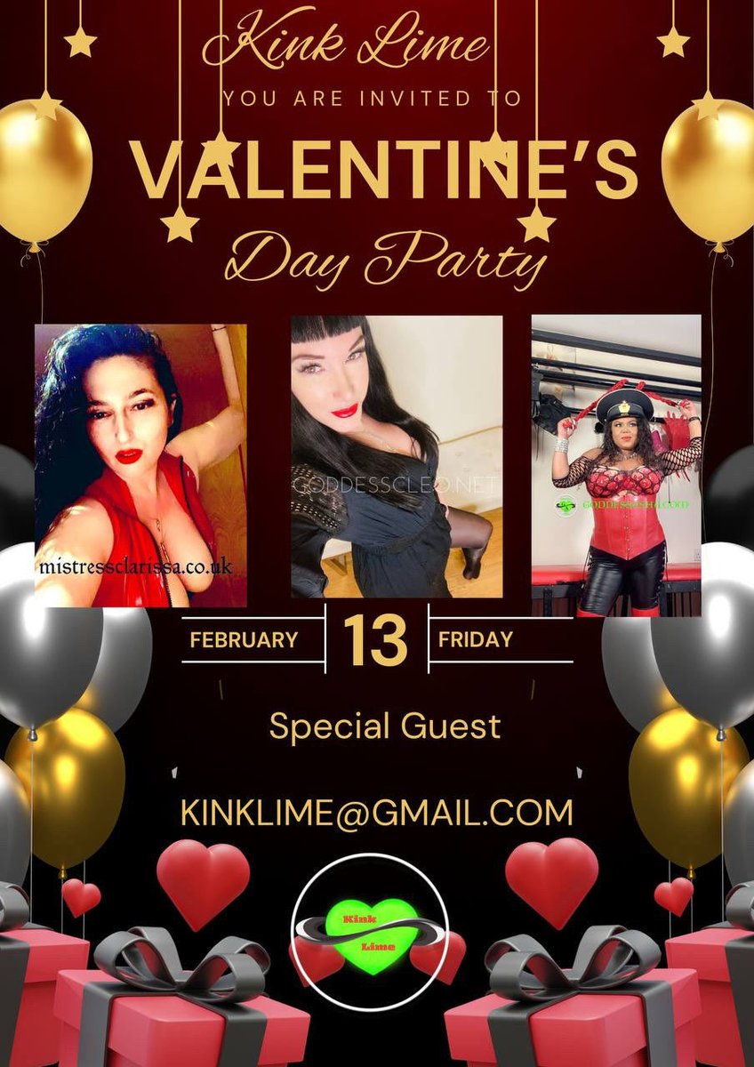 Clarissa_Shares's tweet photo. Valentines @kinklime party! 🎉 

Last chance salon. 

13/2/26 N1 

@Goddess_CleoUK 
@GoddessAsha 
@Clarissa_Shares 

kinklime@gmail.com https://t.co/H776EhlCwI