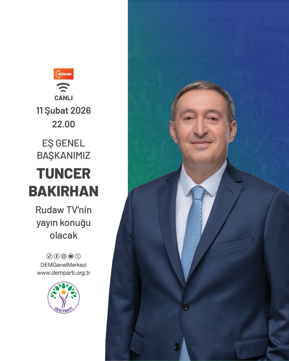 Eş Genel Başkanımız Tuncer Bakırhan, bu akşam saat 22:00'de Rudaw TV'nin yayın konuğu olacaktır.