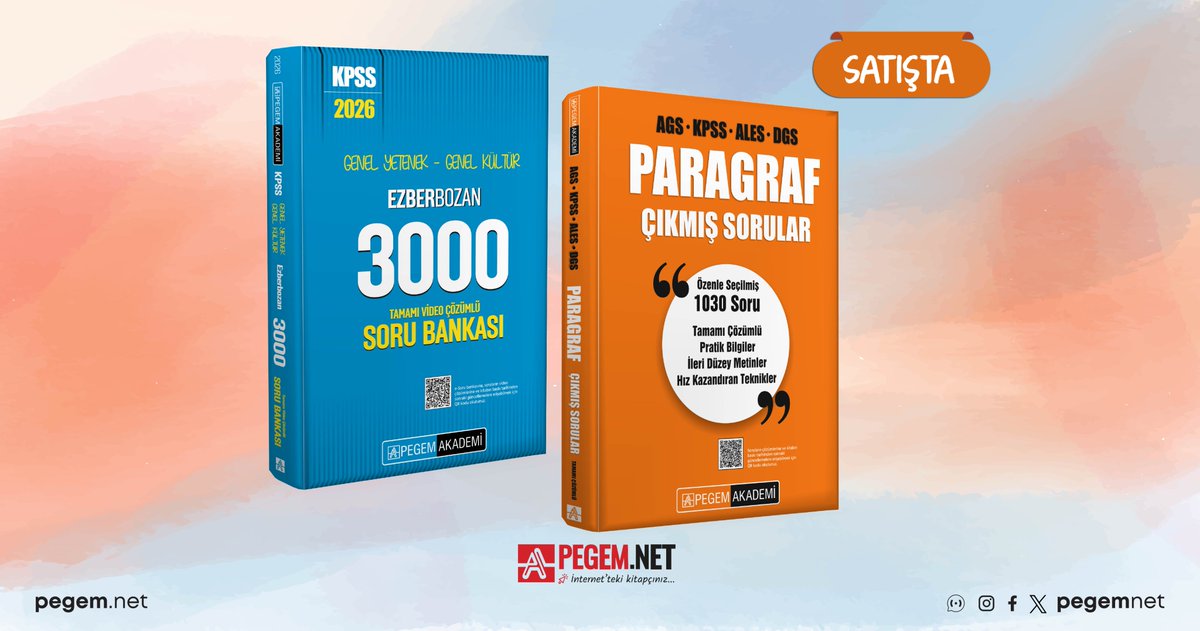 2026 KPSS Genel Yetenek Genel Kültür Ezberbozan 3000 Tamamı Video Çözümlü Soru Bankası ve AGS-KPSS-ALES-DGS Paragraf Tamamı Çözümlü Çıkmış Sorular kitaplarımız satışta!

İncelemek için 👉🏻 pegem.net

#pegemnet #kpss #kpss2026 #gygk #genelyetenekgenelkültür #paragraf