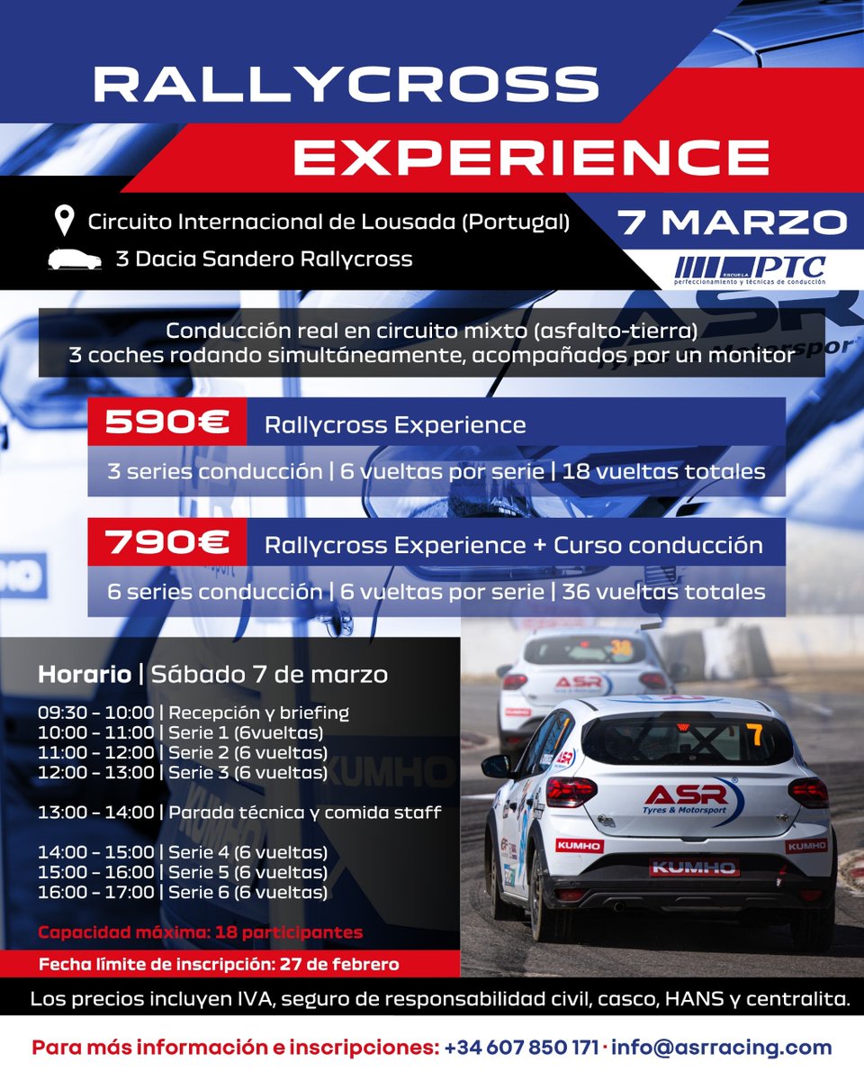 🔝RALLYCROSS EXPERIENCE by ASR 🔝

#PromoRX🔵 arranca el año con diversión y aprendizaje el próximo 7 de marzo en Lousada 🔥🔥

3 Dacia Sandero Eco Cup y la posibilidad de un curso de conducción de la mano de PTC Escuela 🎓

No te lo pierdas... ¡Vívelo! 😜

#CERX #Rallycross