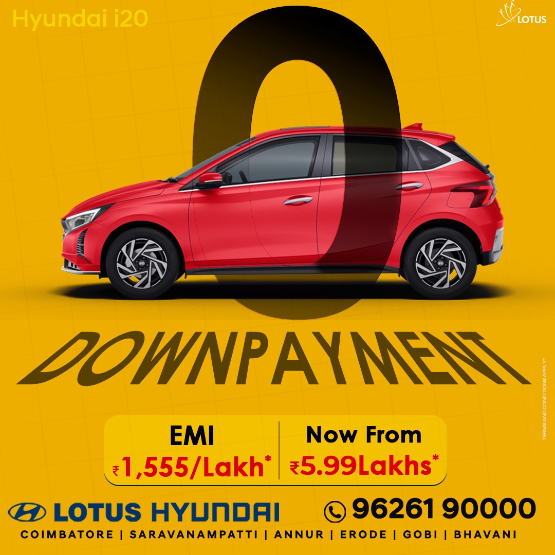 lotus_hyundai's tweet photo. Why wait when your down payment is literally 0? 👀

Hyundai i20
🔥 0 Down Payment
🔥 EMI from ₹1,555/Lakh*
🔥 Now from ₹5.99 Lakhs*
Upgrade season starts now.

#Hyundaii20 #ZeroDownPayment #CarOffers #LotusHyundai #Coimbatore #DriveToday #SmartUpgrade https://t.co/141jctXEiV