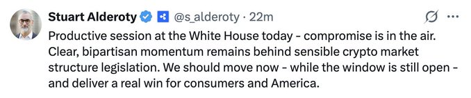 techconcatalina's tweet image. ⚠️ÚLTIMO⚠️

LA REUNIÓN EN LA CASA BLANCA SOBRE LAS STABLECOINS Y SUS RENDIMIENTOS TERMINÓ SIN UN ACUERDO

💥Calificaron la reunión de "productiva", pero, una vez más, no se llegó a ningún acuerdo

👀El director jurídico de @Ripple, @s_alderoty, afirma que “el compromiso está en…