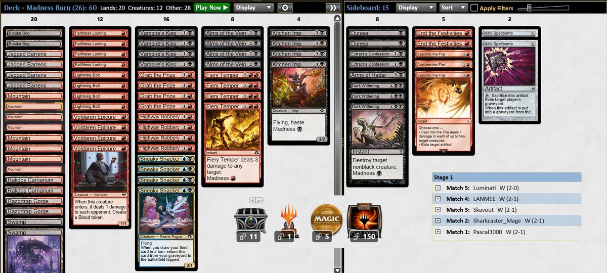 This season I haven’t been playing much Pauper… My sincere apologies, my red friends. This is probably only the second or third time I’ve played. From now on, I’ll try to play at least one or two leagues per day. Reds on top, always. 🔥 #RedKING