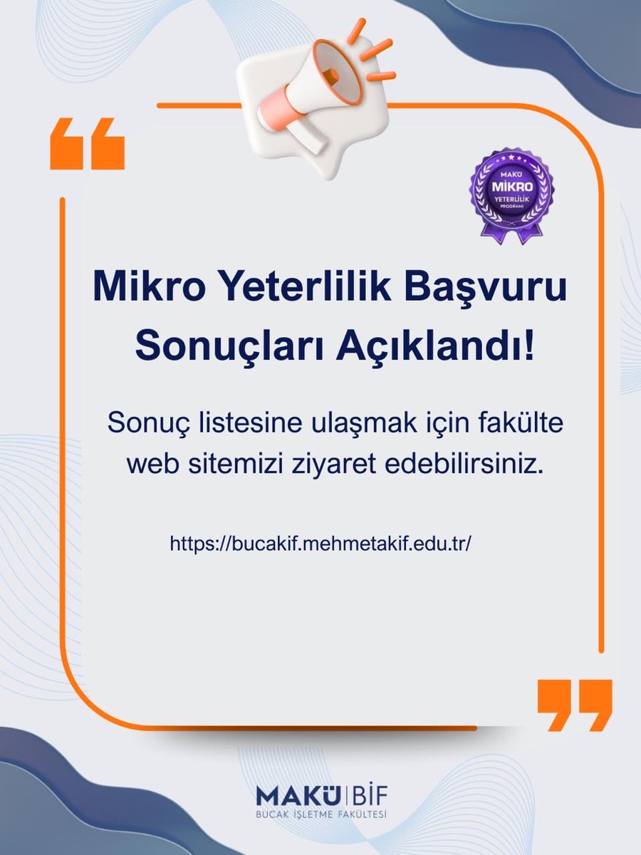📣Değerli Öğrencilerimiz, mikro yeterlilik başvuru sonuçları web sitemizde açıklanmıştır. 

Kazanan öğrencilerimizi tebrik eder, keyifli bir dönem dileriz.