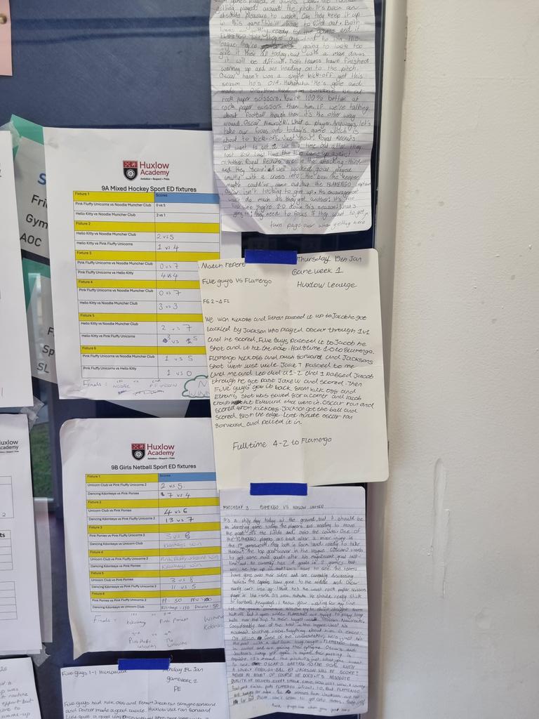 Sport Education at Huxlow! 
Wonderful examples of our students showing Ambition and Pride when planning their sport sessions and writing their match reports. 
Well done to every student for developing their own leadership skills and making this such a successful term 👏