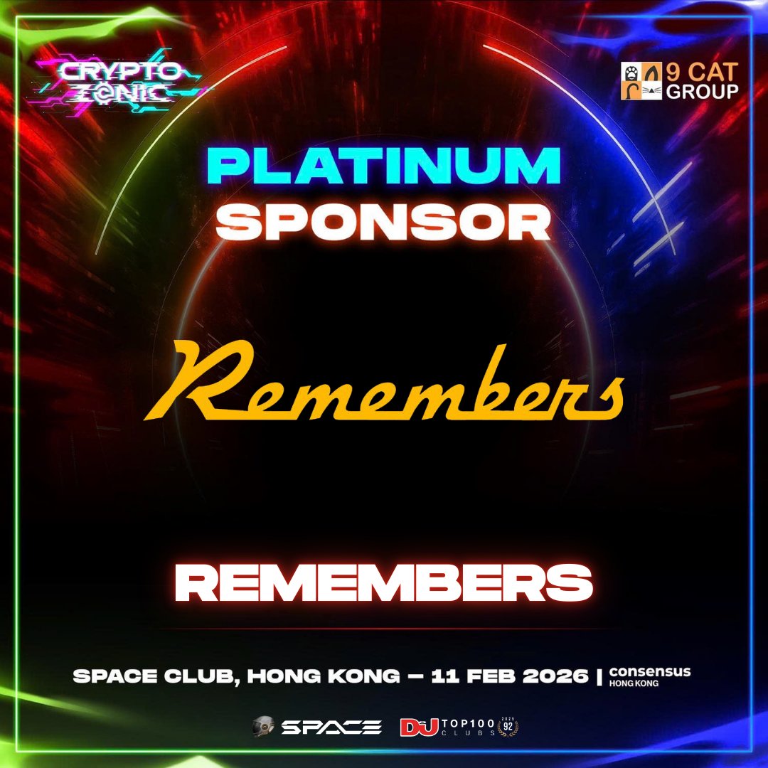 ✨ Excited to welcome Remembers <a href="/Remembers_xyz/">Remembers</a> as our PLATINUM SPONSOR for CryptoZonic: Consensus Hong Kong 2026 presented by GRVT &amp; MEXC Ventures 🚀

🗓 Feb 11, 2026 | ⏰ 10PM till late
📍 SPACE Club, Hong Kong
🎉 Hosted by <a href="/9CATGROUP/">9 CAT GROUP</a>
👉 RSVP now: luma.com/h7i66r2z