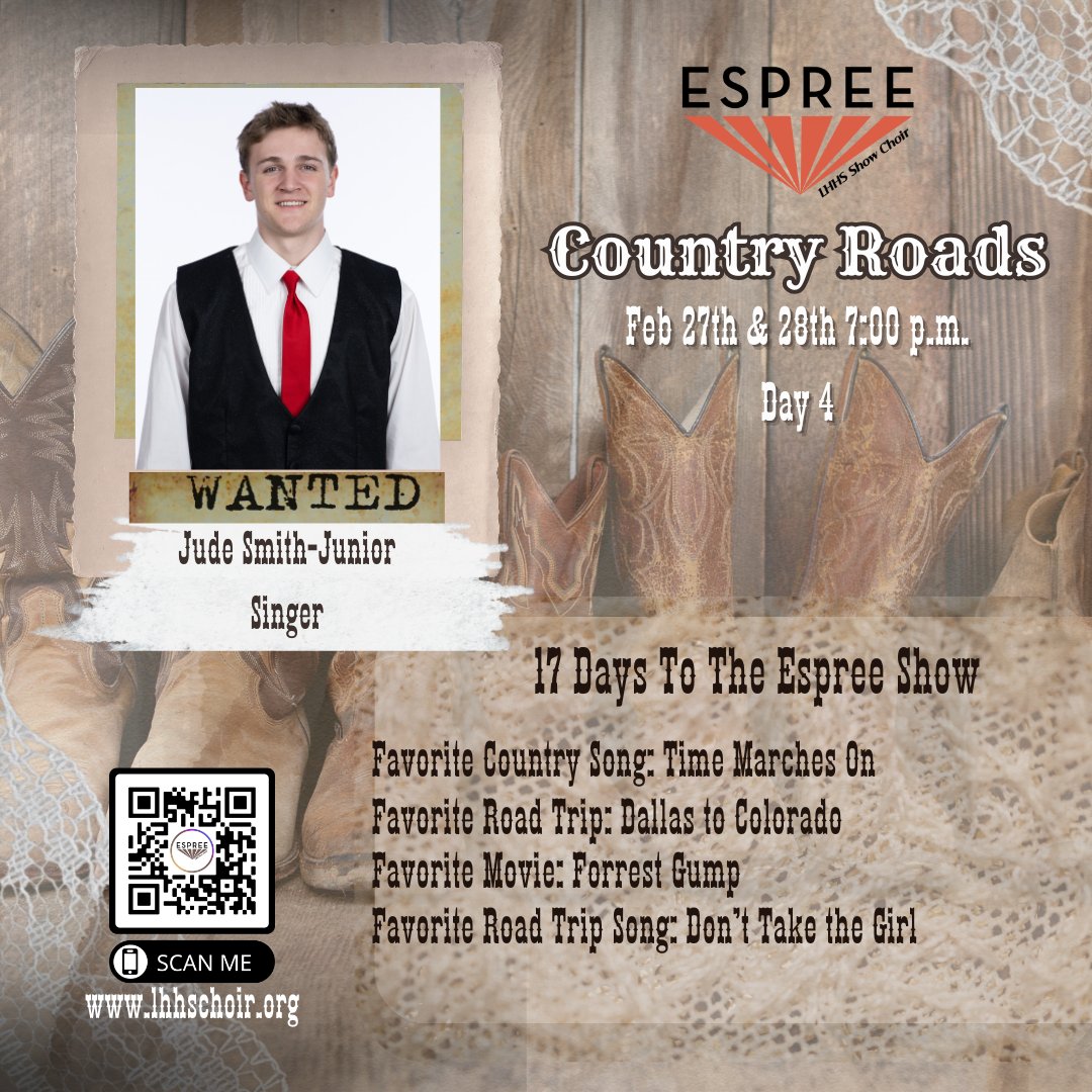 Meet Jude Smith today as we continue our countdown to The Espree Country Roads Show.
Only 17 days!!!