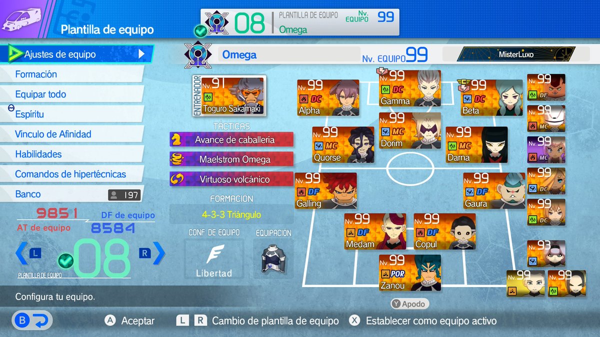 Ya estoy casi listo con mi equipo de Protocolo Omega (sin ídolos para poder cambiar las supertécnicas a las únicas que son órdenes) 🫡
#InazumaEleven