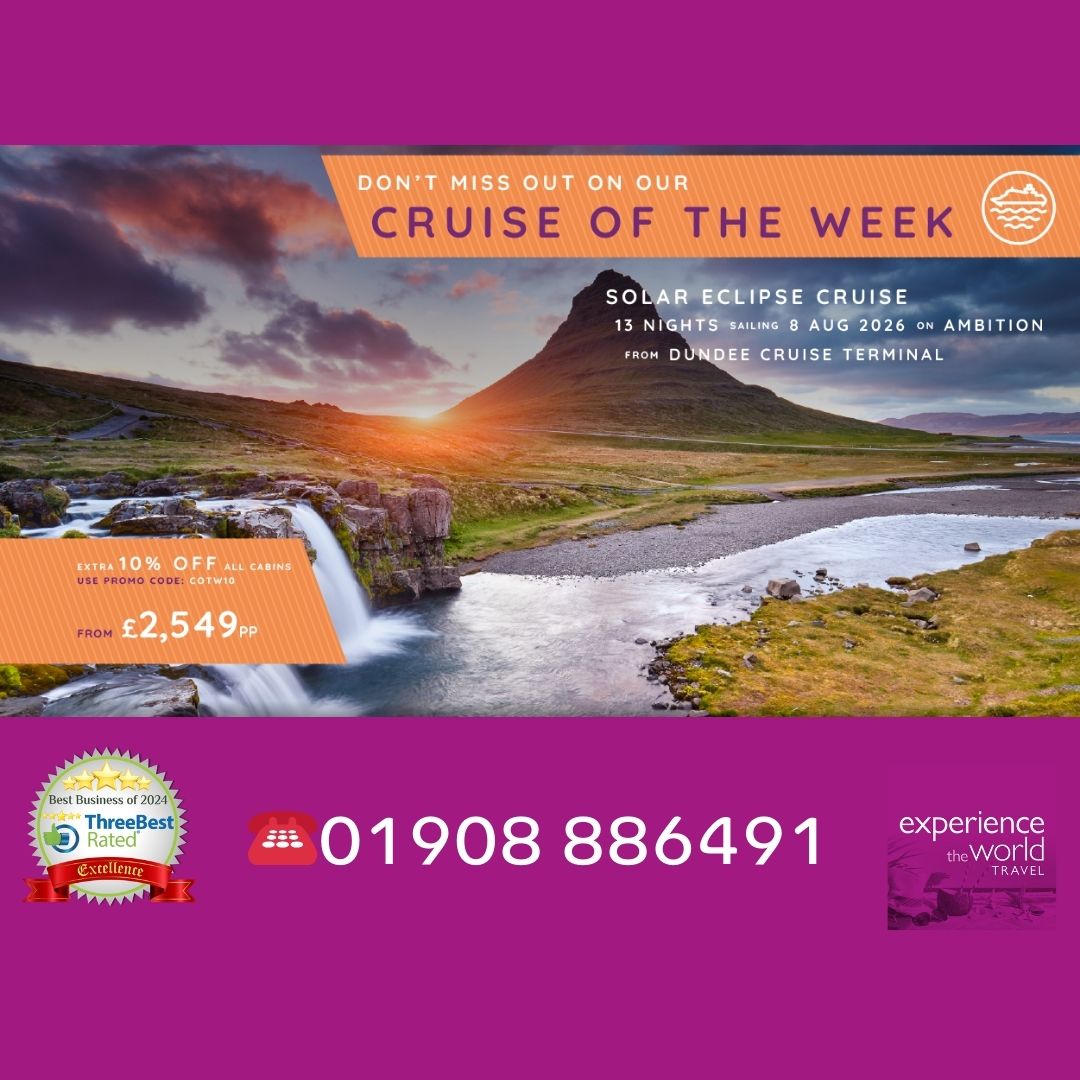 ‼️SALE - Extra 10% off‼️
🌍 #SOLARECLIPSE #CRUISE
📆 8 August 2026
🌙 13 nights departing Dundee
🚢 Sailing from London Tilbury on Ambition
From £2,549pp
Call now: ☎️ 01908 886491
#ExperienceADifference
#MiltonKeynes #NewportPagnell #Ampthill #Flitwick #Olney