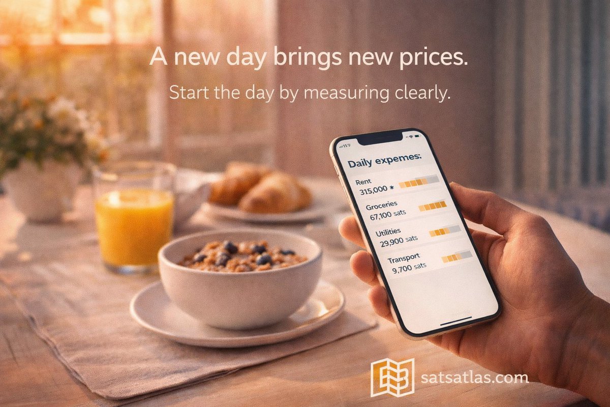 A new day brings new prices.

But the real question isn’t where Bitcoin trades

It’s what your daily life costs in sats.

Groceries, utilities, transport, rent.

Measured in fiat, they fluctuate quietly.

Measured in sats, patterns emerge.

This is how people move from watching
