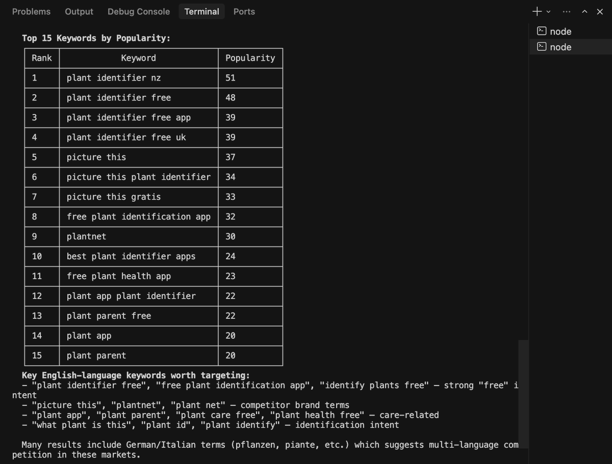 you may no longer need an ASO tool soon 

I've let Claude Code recommend keywords for an app and fetch popularity scores right from ASA

give it some ASO content to learn from, package it as a Skill, then integrate it with <a href="/rudrank/">Rudrank Riyam</a>  App Store Connect CLI to automate the