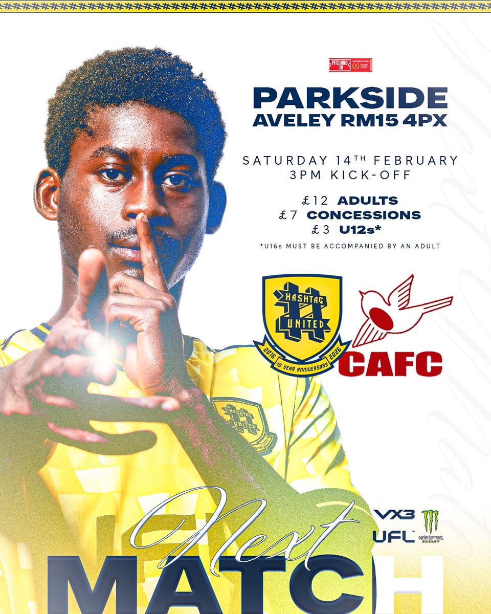 hashtagutd's tweet image. 🅽🅴🆇🆃 🆄🅿

A massive game at the bottom of the table as we welcome the Robins to Parkside.

🆚 @CarshaltonA_FC 
🏆 @IsthmianLeague 
🏟️ Parkside
📍 Aveley RM15 4PX
🗓️ Saturday 14th February
⏰ 3pm
💷 £12 | £7 | £3

#UPTHETAGS