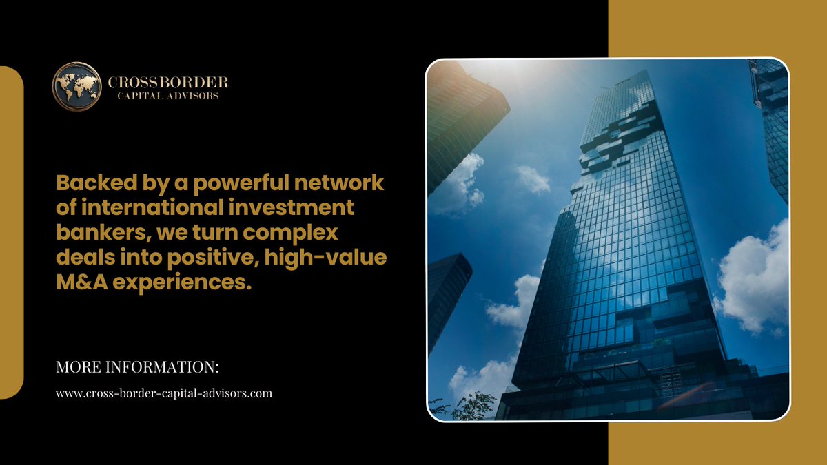 cbc_advisors's tweet photo. With a legacy rooted in Cross-border M&A and Global Transaction Advisory, we stand as your trusted sentinel—protecting your interests while amplifying opportunity.

Backed by a powerful network of international investment bankers, we turn complex deals into positive, high-value M&A experiences.

#MergersAndAcquisitions #CrossBorderM&A #GlobalAdvisory #InvestmentBanking #TransactionAdvisory #CBC_advisors