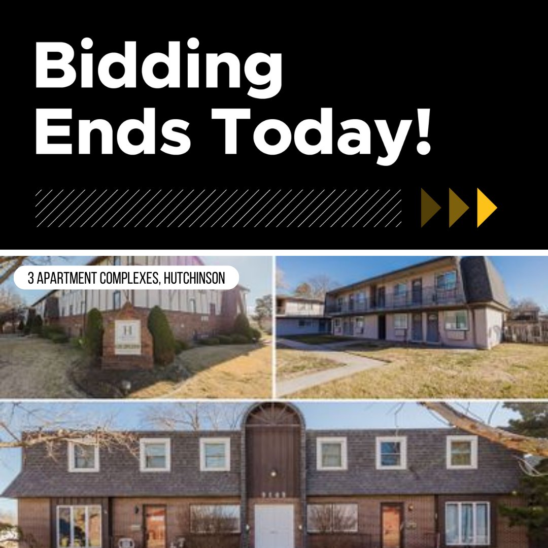 CLOSING TODAY at 2 PM 🚨 BID NOW → McCurdy.com/11235

Last chance to bid on three income-producing apartment communities in Hutchinson!
✅ 50 fully-occupied units
✅ $29,861 monthly gross income
✅ Established management &amp; operations