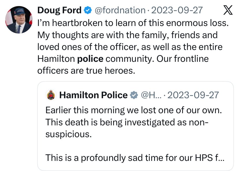 BeachLoverOnt's tweet photo. @fordnation Awe “your thoughts” - how nice.
I guess you save the “horrified”, “gutted”, “heartbroken” for cops!
Not surprising, you hate kids, educators, schools, and education 🤷🏻♀️
#onpol
#Cdnpoli https://t.co/iM3kllbRGr