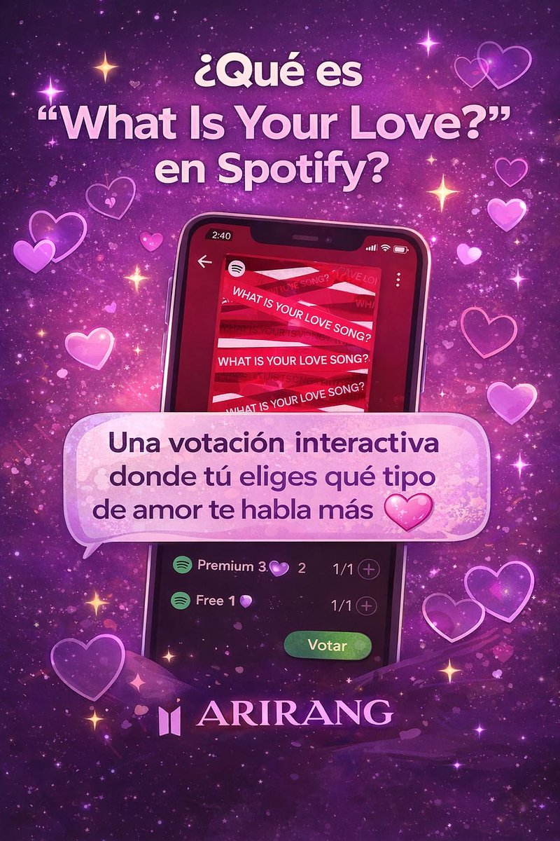 ARMYManizalsCol's tweet photo. 🚨 ¡Nueva opción para votar en “What Is Your Love Song?” ya está disponible en Spotify! 🎧
🗓️ La votación cierra el 13 de febrero. ¡No olvides votar!
#BTS #WhatIsYourLoveSong #ARMY #Spotify #BTSUpdate https://t.co/G9s1NVjHap