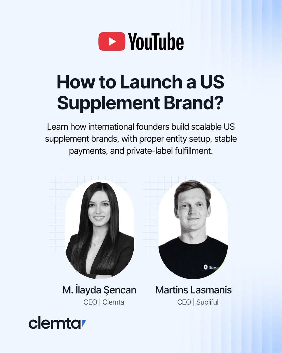 clemta's tweet image. 🇺🇸 Ready to Launch Your US Supplement Brand in 2026?

Thank you to everyone who joined our recent webinar with our CEO @ilasencan and @supliful CEO @MartinLasmanis.

If you missed the live session or want to revisit the strategy, the full recording is now available on our YouTube…