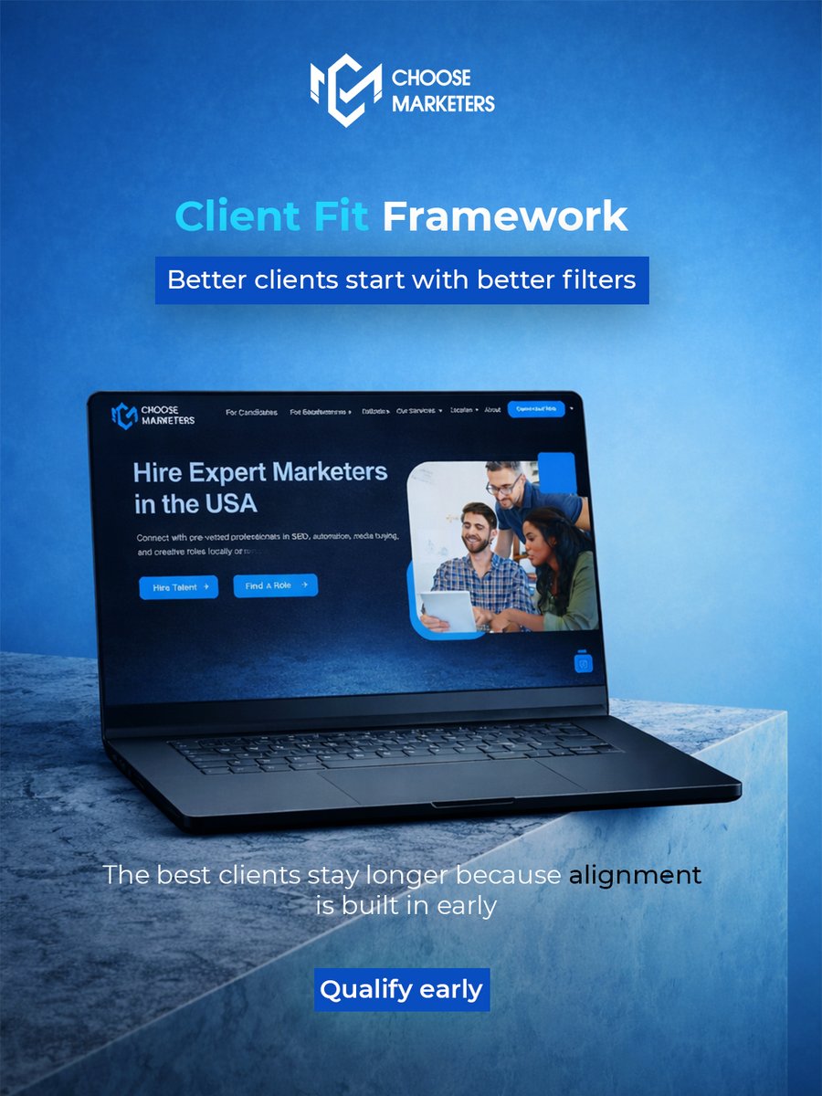 ChooseMarketers's tweet image. Better clients start with better filters.

Retention is built in qualification not in rescue mode.

Qualify early. Scale better.

#AgencyGrowth #ClientFit #B2BMarketing #ChooseMarketers