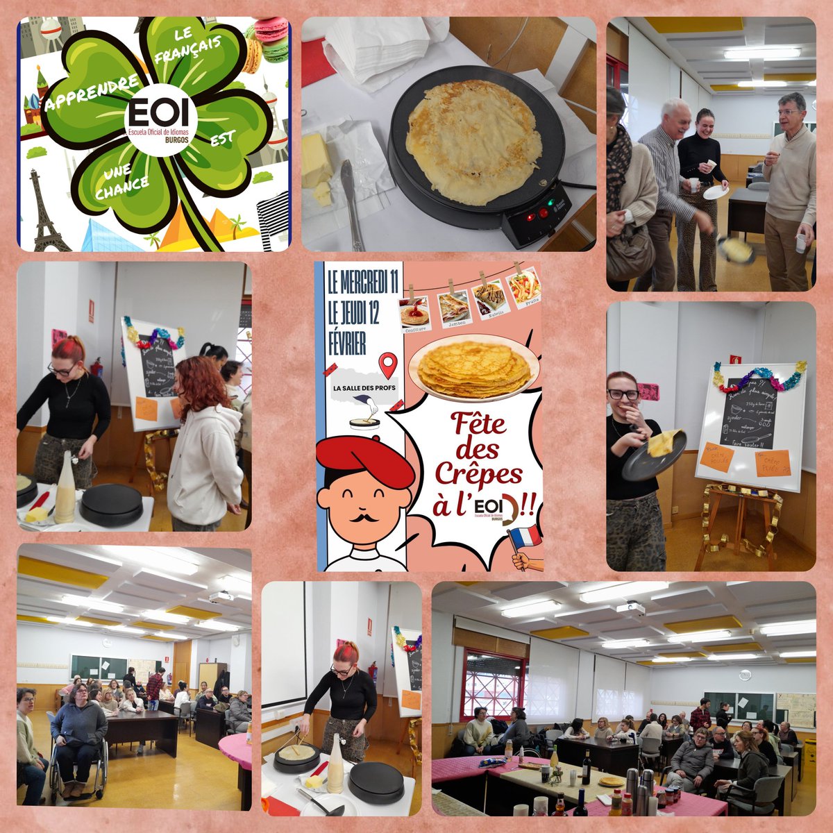 🇫🇷 🇧🇪 🇨🇭 Aprende francés con la EOI de Burgos. 😁 El Departamento de Francés organiza una fiesta de la candelaria con "crêpes" deliciosas elaboradas por los estudiantes y los profesores.😍
Faire sauter des crêpes, c'est tellement rigolo!😆 Et la teuf continue ce soir et demain!