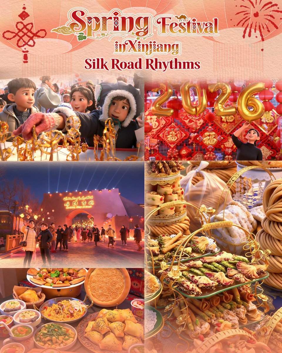 Visit_Xinjiang's tweet photo. Ready for Xinjiang's Spring Festival? Choose Your First Stop!
Red lanterns glow along Kashi’s ancient lanes, and Spring Festival decorations light up Urumqi International Grand Bazaar.
Xinjiang’s Spring Festival comes alive — Silk Road charm meets festive streets full of reunion vibes. Get ready for the festive fun!