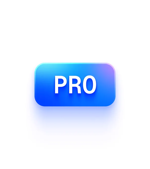 PRO 배지 버튼 — 그라데이션과 컬러 글로우 그림자 2종