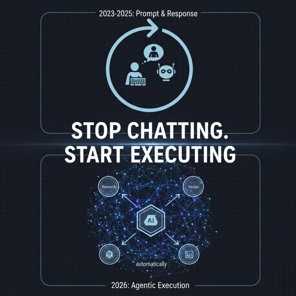 SGT_Intel's tweet photo. The "Chatbot" era is officially over. 🤖📉

In 2026, we’ve moved to #AgenticAI - systems that don’t wait for prompts, they execute workflows.

The goal isn't "Generative" anymore; it's "Autonomous." Is your enterprise ready for the "Autopilot" economy?

#SGTIntelligence #AI https://t.co/vFneHoNaTj