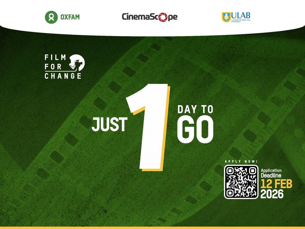 FilmFor70260's tweet photo. One more day left, Application is open still: https://t.co/OOEhcKyQAu 

Deadline: 12 February

#FilmForChange #CinemaScope #OxfamBangladesh #StudentFilmmakers #SocialImpactCinema https://t.co/76ql2BMMzP