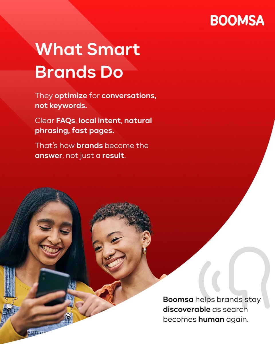 BoomsaVenture's tweet photo. Search isn’t getting shorter. It’s getting more human. If your content can’t answer out loud, it won’t get picked.

#boomsa #voicesearch #searchbehavior #seo2025 #conversationalsearch #digitalvisibility #aiandsearch #branddiscovery https://t.co/IjOb76gmqw