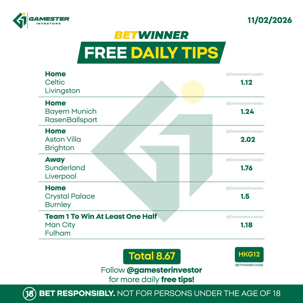 GamesterInv's tweet photo. 💥 8.67 ODDS ACCA SET Calculated selections for Wednesday matches — let’s hit it 📈⚽ . . #AccaTips #ValueBetting #MatchdayTips #FootballPredictions #GamesterInvestor https://t.co/vD6qhPwBaN