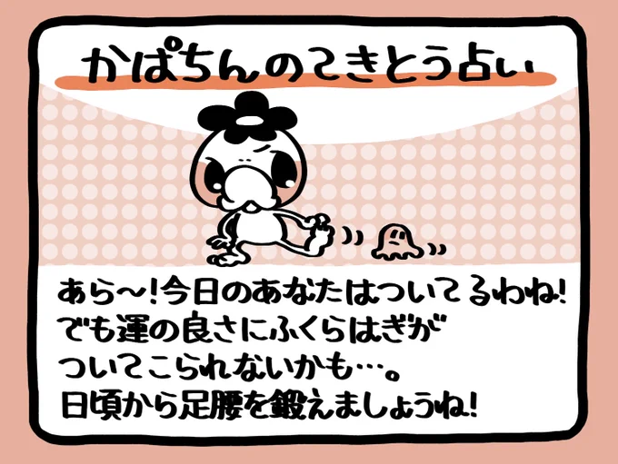 📢毎朝6:55!
かぱちんのてきとう占い🔮
「足腰よ!」 