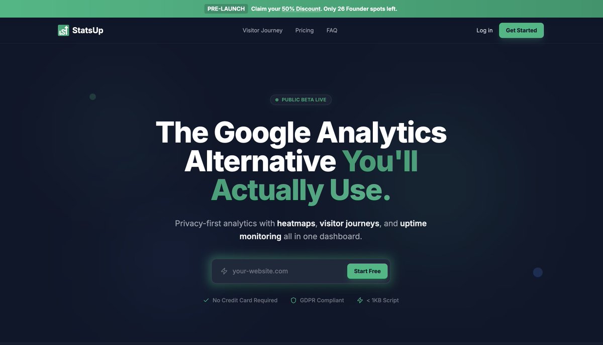 Google Analytics for visits. Good luck finding pageviews. Hotjar for heatmaps. Slows your site. PostHog for replays. Works sometimes.

3 tools. 3 tabs. ONE site. Now do that for 9.

I snapped and built StatsUp.co One dashboard. All sites. Start free. Join 100+ sites.