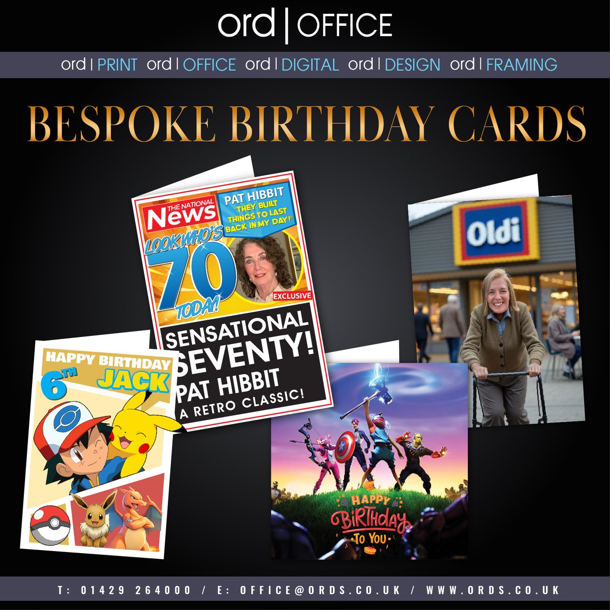 Did you know we can print Bespoke Birthday Cards?
 
We can personalize the card to your team, theme or picture of your choice. 
 
Message us on Facebook, give us a call on 01429 264000, or pop in to see us at Ord Office, Avenue Road, Hartlepool with your requests.