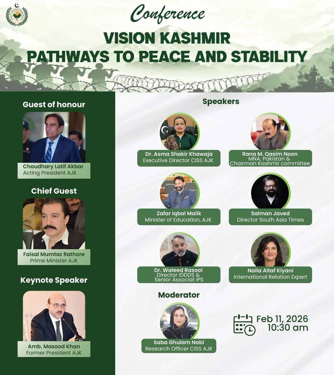 Spoke at the Vision Kashmir: Pathways to Peace and Stability conference on “Kashmir in the Digital Battlefield.” Arranged by <a href="/ciss_ajk/">CISS AJK</a>
Discussed how narratives, information flows, and digital platforms are reshaping conflict, diplomacy, and global perception on Kashmir.
#Kashmir