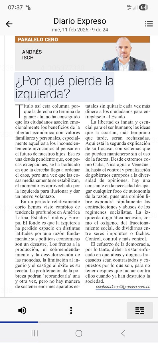 ¿Por qué pierde la izquierda?
La libertad es innata y esencial para el ser humano; las ideas que la coartan, más temprano que tarde, serán rechazadas. Aquí está otra explicación de su fracaso: son sistemas que no pueden mantenerse sin controlar a la sociedad desde el Estado