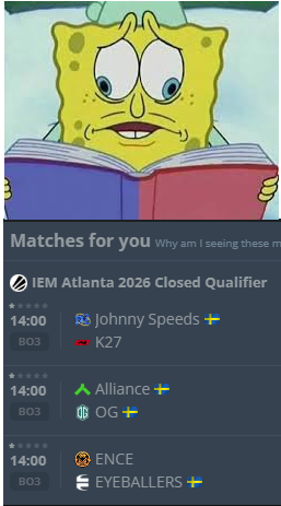 SandenDennis's tweet image. Dags att starta upp samtliga skärmar!

@EYEBALLERS 🇸🇪🆚🇪🇺 @ENCE 
twitch.tv/esportstudion

@JohnnySpeedsCS 🇸🇪🆚🇷🇺 #K27
twitch.tv/johnnyspeeds

@theAllianceGG 🇸🇪🆚🇪🇺 @OGesports 
twitch.tv/fabbelit0cs
