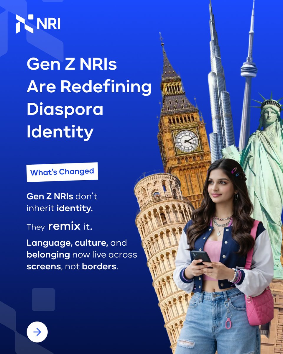 NRIAdvertising's tweet photo. Gen Z NRIs don’t live between cultures. They live across them. Brands that get this early win long.

#nrimarketing #genznris #diasporaidentity #globalindians #youthconsumers #cultureled #mobilefirst #brandrelevance #diasporainsights https://t.co/rZ5A9ZHlZq
