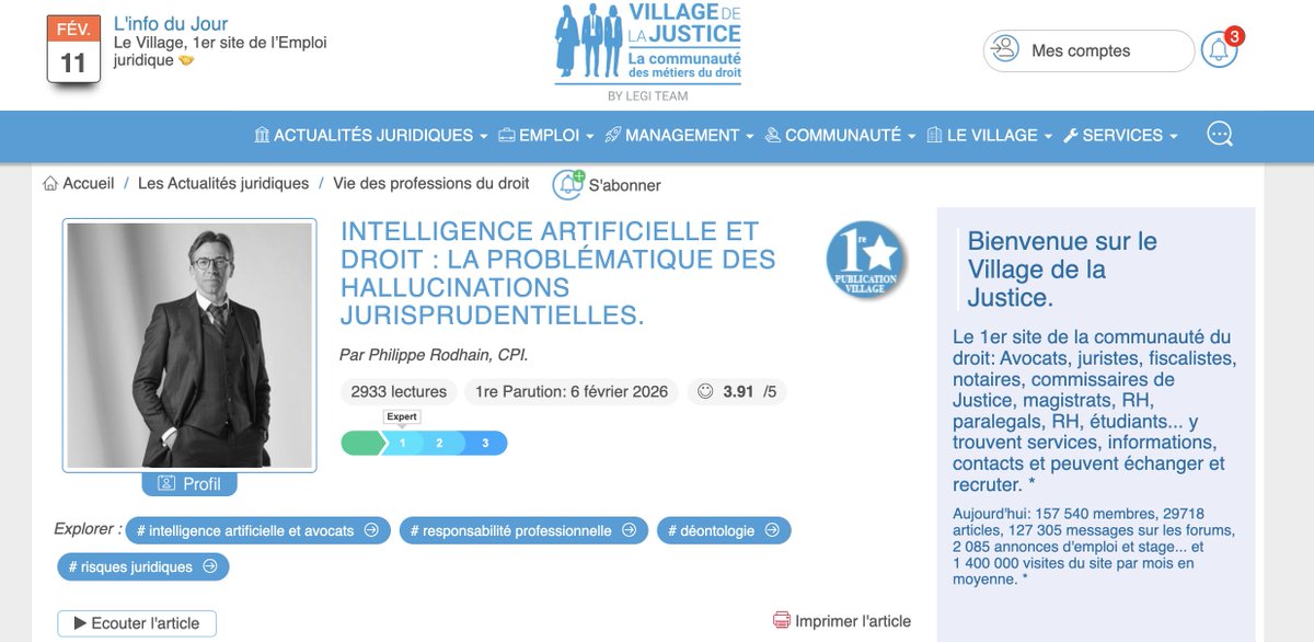 🚩Pour aller plus loin : IA &amp; Droit
L’IAG peut produire des hallucinations jurisprudentielles : des décisions qui n’existent pas. Le TJ de Périgueux l’a relevé le 18/12/25. Outil puissant, oui - mais vérification humaine obligatoire pour éviter des erreurs
acver.fr/iadroit