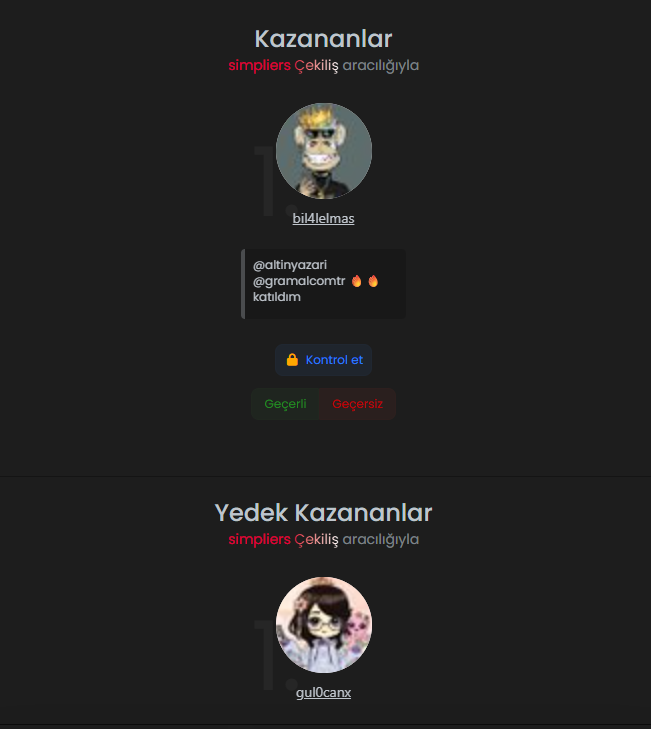 Altın Yazarı ile ortaklaşa yaptığımız Gram Altın çekilişimizde

Asil  talihli <a href="/bil4lelmas/">bil4lelmas</a> yedek <a href="/gul0canx/">gul0canx</a> olmuştur. 

Çekiliş linki: smpl.rs/g/KERXOY

3 Gün içinde asil talihlimiz bize geri dönüş yapmazsa yedek talihlimize hediyesi gönderilecektir. 

Katılım sağlayan tüm