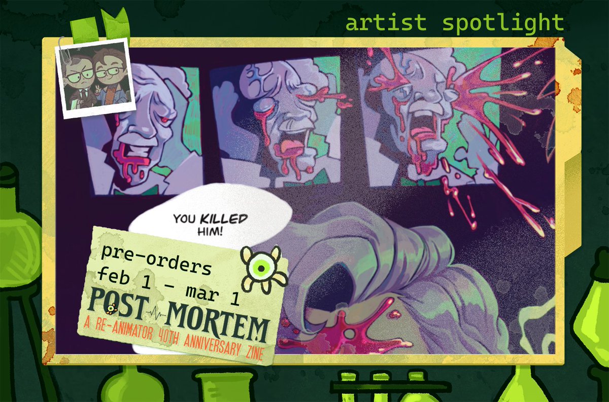 💉 RE-ANIMATOR ZINE: CONTRIBUTOR PREVIEW
"POST MORTEM" is an unofficial, non-profit Reanimator zine featuring art, writing, merch. Today's preview is by artist lobotron!