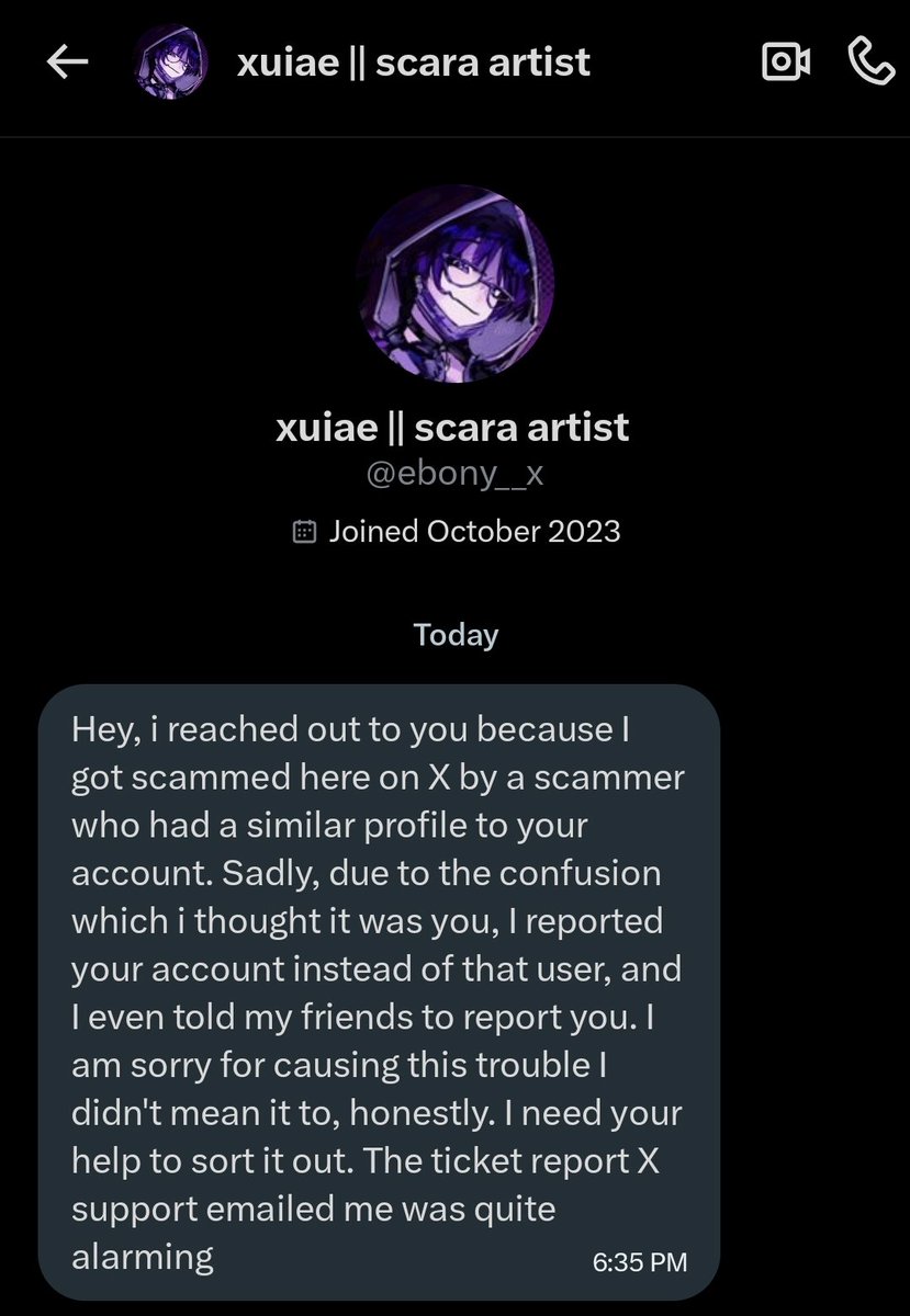 Guys, please be more careful⚠️

<a href="/ebony__x/">xuiae || scara artist</a> account got hacked and if they dm you something like this please don't give any of your informations. 

Please help report as well.
